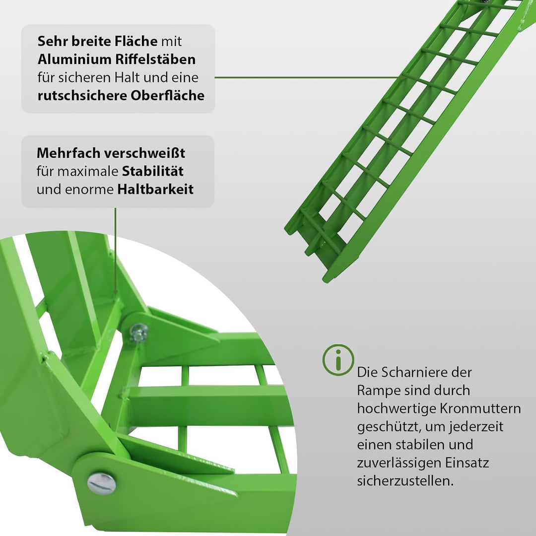 TRUTZHOLM 2 x Auffahrrampe klappbar 180 cm Traglast 680 kg Alu grün geriffelte Einzelstäbe Verladera