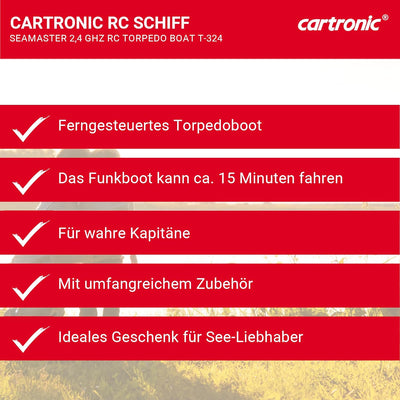 Cartronic Seamaster 2.4 GHz Torpedo Boot T-324, 50 x 12 x 16 cm I Ferngesteuertes Schiff mit Licht I