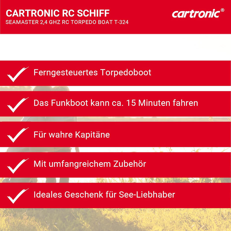 Cartronic Seamaster 2.4 GHz Torpedo Boot T-324, 50 x 12 x 16 cm I Ferngesteuertes Schiff mit Licht I