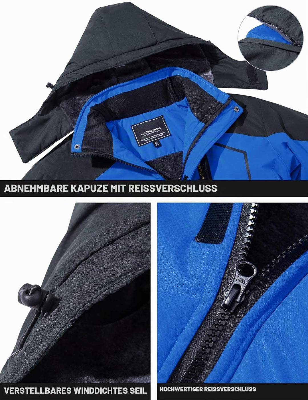TACVASEN Herren Winter Wasserdichte Winddichte Winterjacke Warme Fleece-Futter Ski Regenmantel mit K