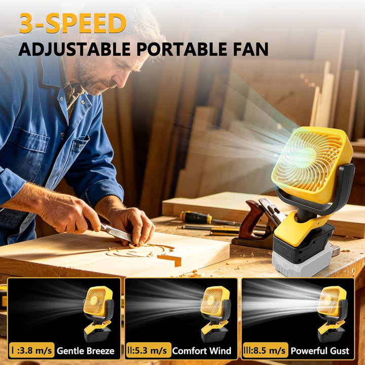 Ventilator zum Anklippen, kompatibel mit Dewalt 20-V-Batterie, tragbarer kabelloser Ventilator mit 3