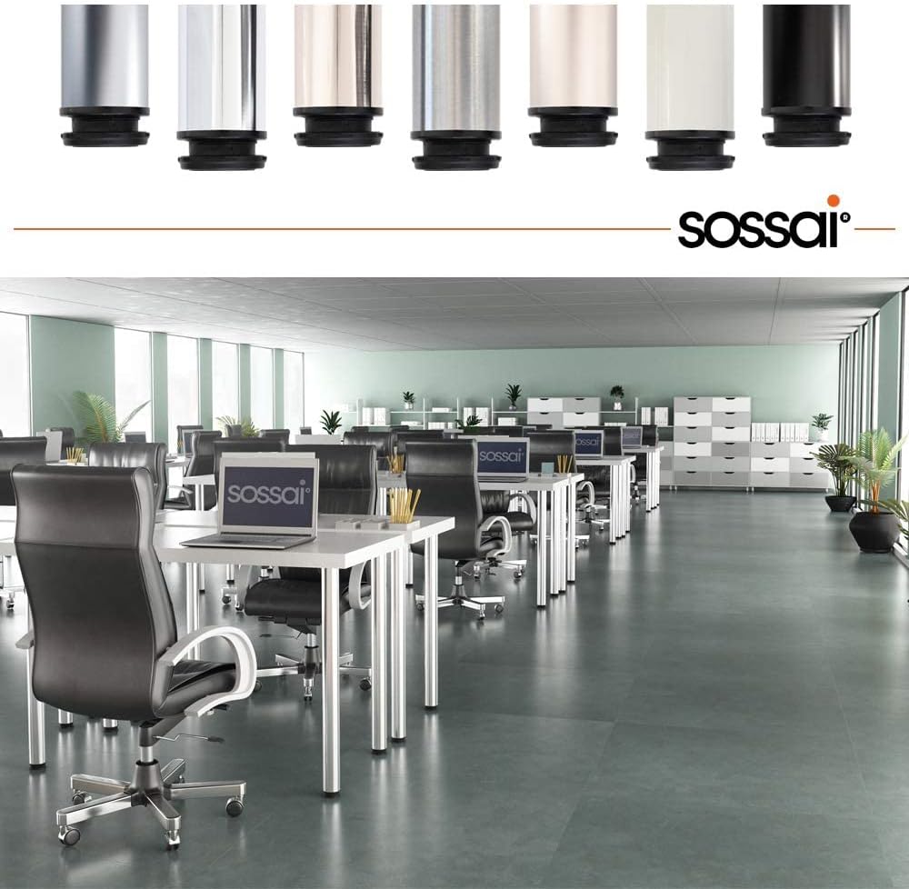 sossai® Premium Tischbeine TBCH | höhenverstellbar | Design: Chrom | 4 Stück | Höhe: 82 cm (820 mm)