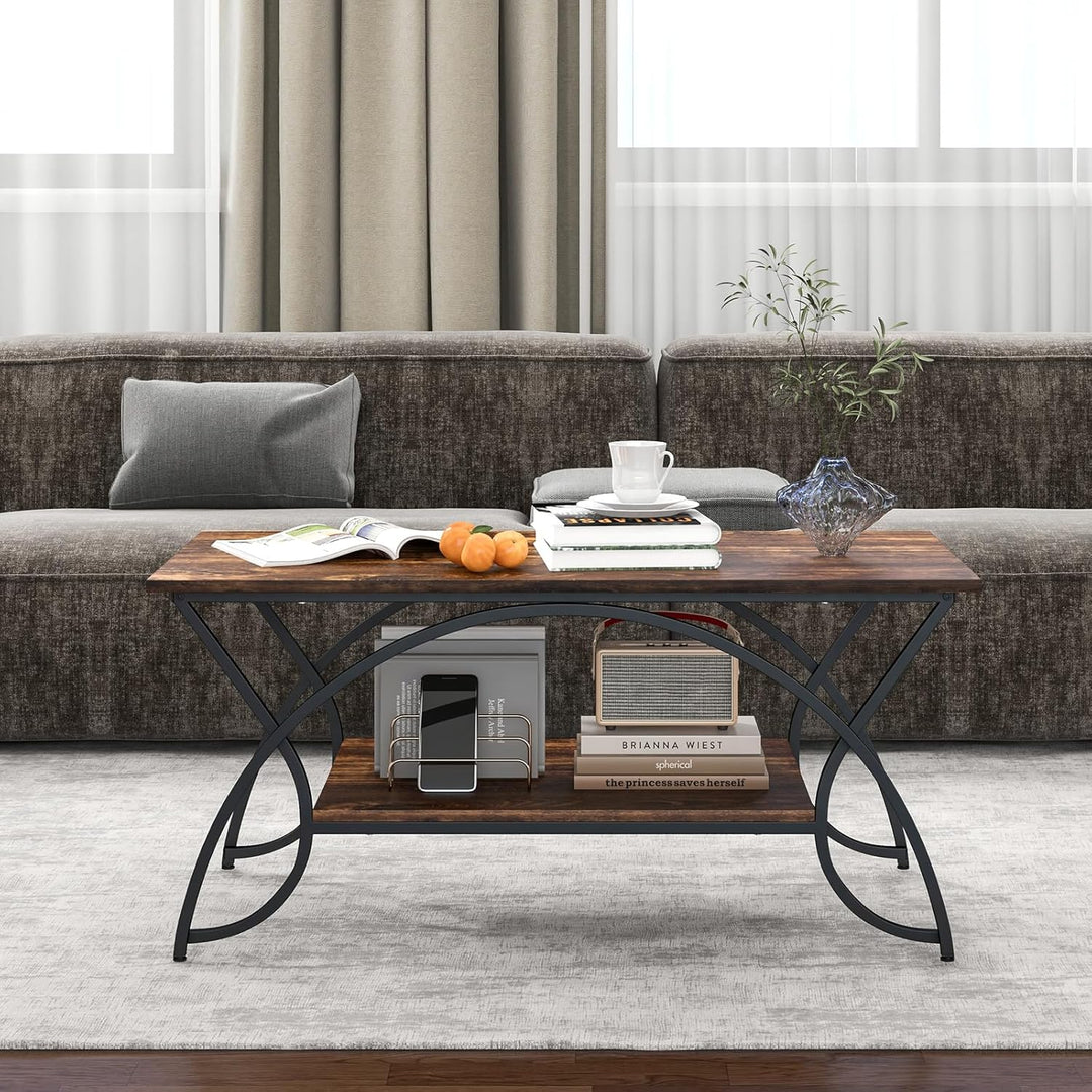 COSTWAY Couchtisch, Kaffeetisch mit Ablage und Metallgestell, Wohnzimmertisch, Beistelltisch, Sofati