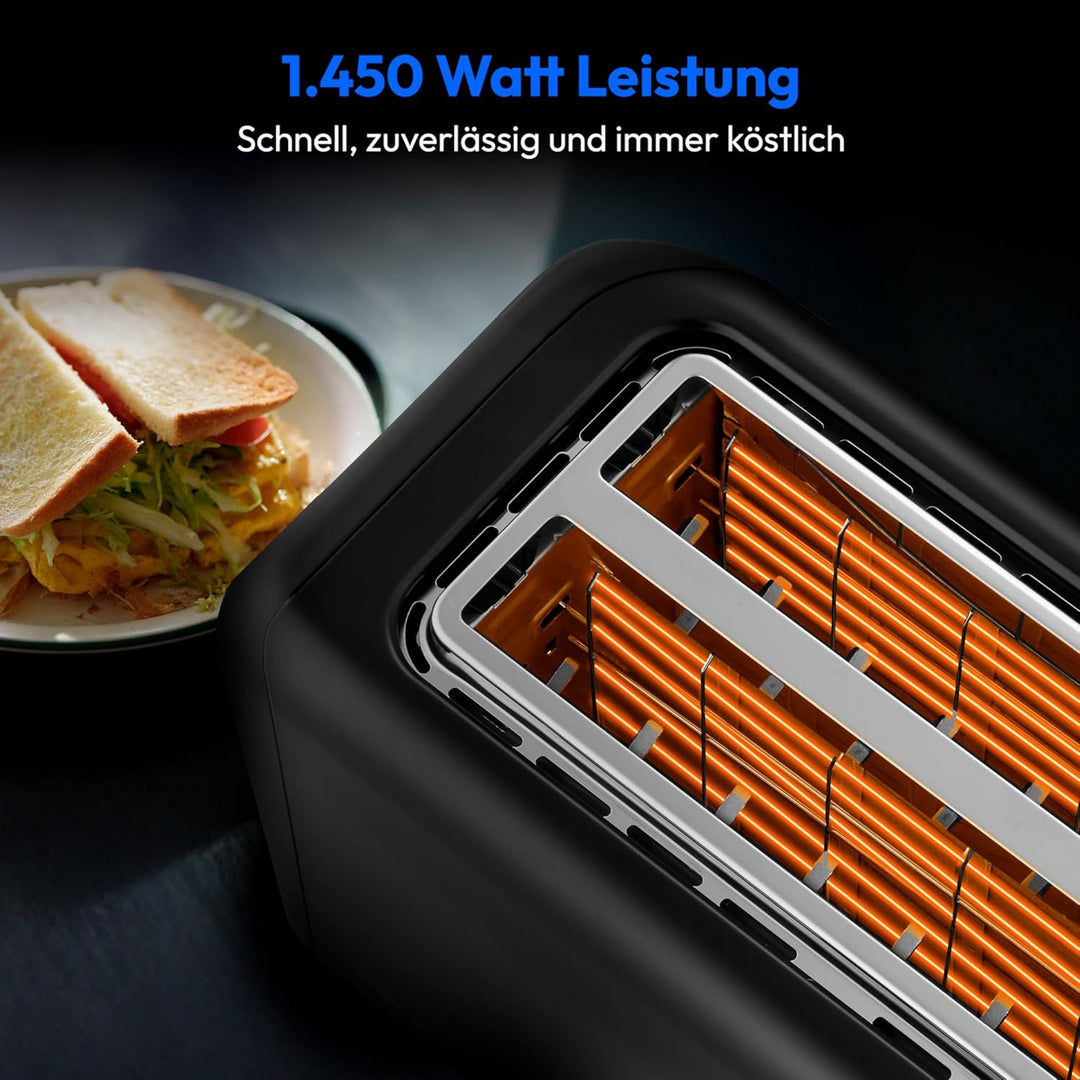 MEDION Toaster 4 Scheiben mit Brötchenaufsatz (7 Bräunungsstufen, 5 Automatikprogramme, 1.450 Watt,