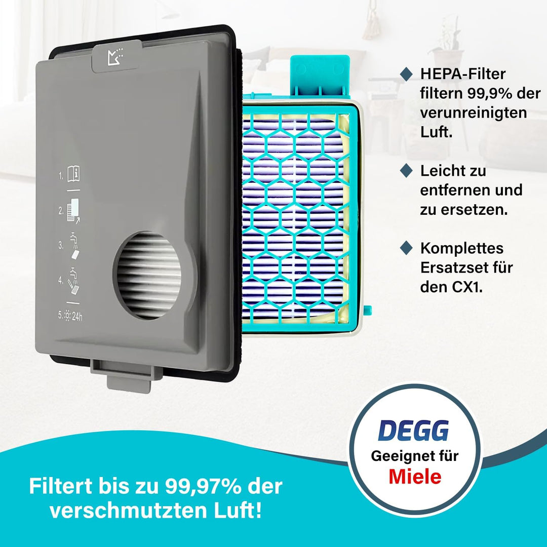 DEGG Filter Set - Kompatibel mit Miele Boost CX1 Staubsaugern - Ersatzfilter SF-HY 60 & CX-FSF - Hep