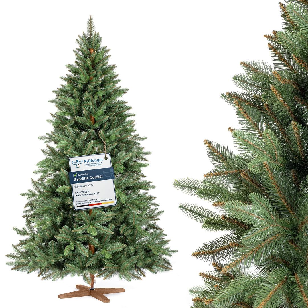 FAIRYTREES Weihnachtsbaum künstlich, Nordmanntanne Premium 180 cm, Naturgetreue Spritzguss Elemente,