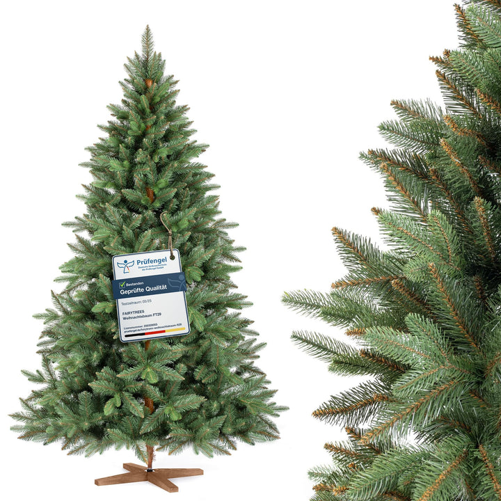 FAIRYTREES Weihnachtsbaum künstlich, Nordmanntanne Premium 180 cm, Naturgetreue Spritzguss Elemente,