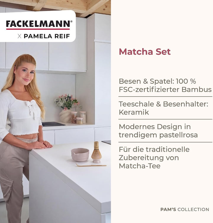 Fackelmann x Pamela Reif Matcha Tee Set aus Keramik &amp; Bambus