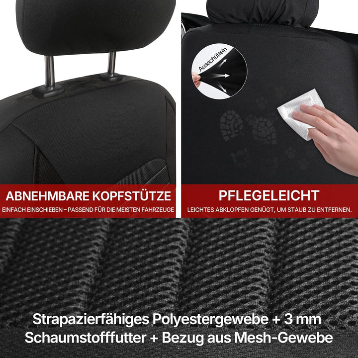 AUTOYOUTH Universal Autositzbezüge für Vordersitze, Schwarz, Polyester mit Horizontalen Steppnähten,