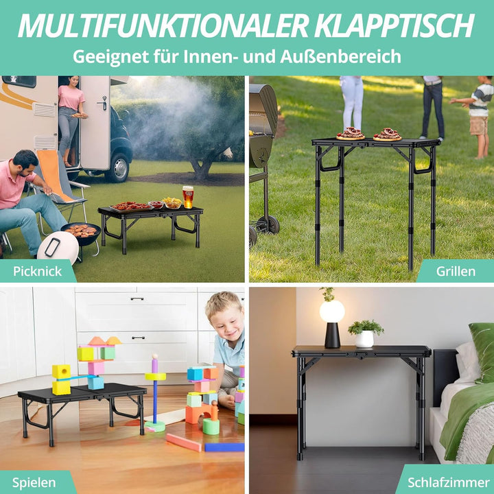 VINTEAM Campingtisch, 3-Fach höhenverstellbar, Leichter klappbarer Picknicktisch mit MDF-Platte, tra