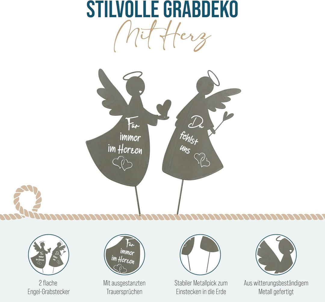 Logbuch-Verlag 2 Engel Grabstecker Metall mit Spruch Grab Deko Schutzengel Grabdekoration zum Stecke