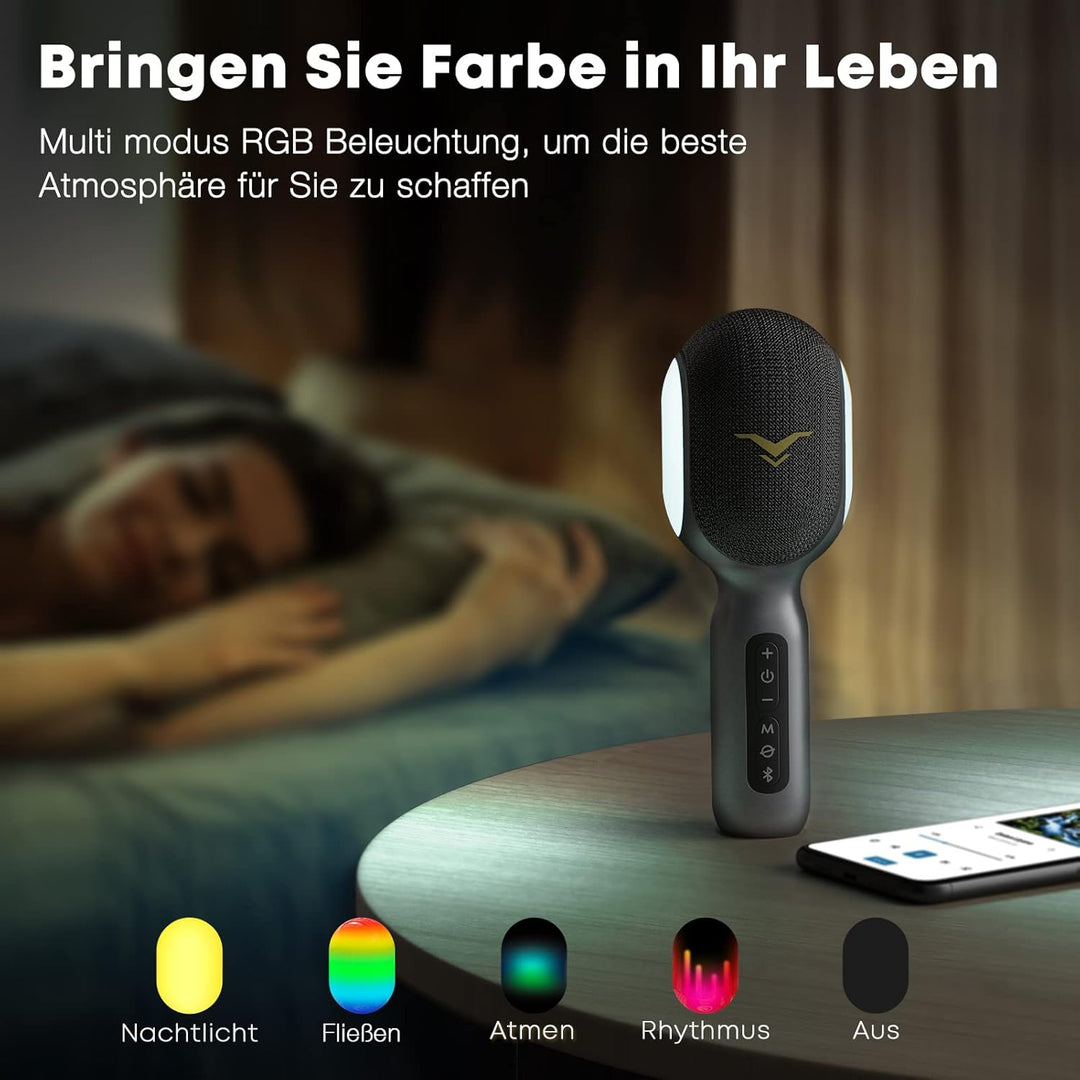 Karaoke Mikrofon, LED Drahtloses Bluetooth , Tragbare Kinder mit Musik Aufnahme, Begleitungsmodus, H