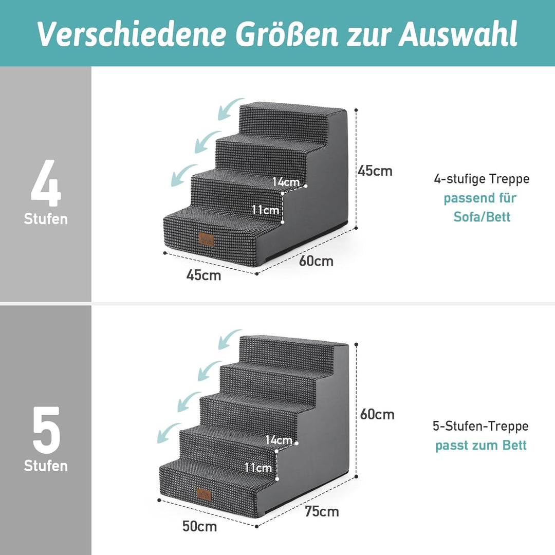 Hundetreppe für Kleine Hunde, 5 Stufen Breiter Haustiertreppe für Bett Couch Auto, 60cm Hoch Hochdic
