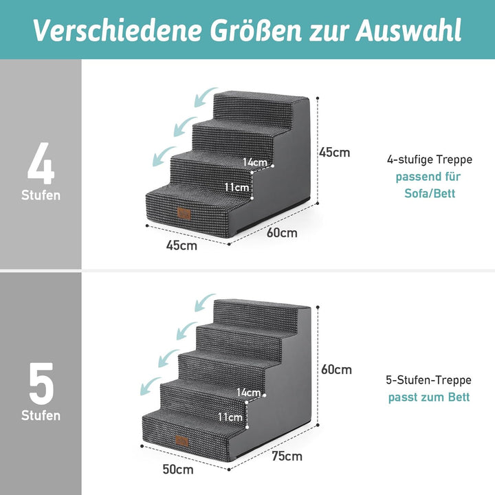 Hundetreppe für Kleine Hunde, 5 Stufen Breiter Haustiertreppe für Bett Couch Auto, 60cm Hoch Hochdic