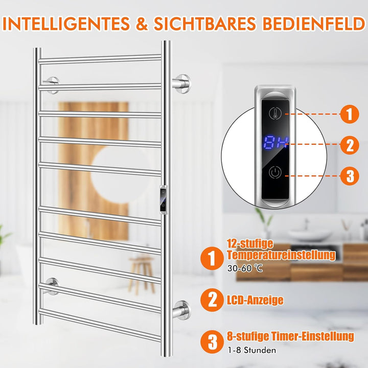 COSTWAY Handtuchwärmer Elektrisch 120W, Handtuchhalter Heizkörper, 15 Minuten bis 60℃, 8 Stunden Tim