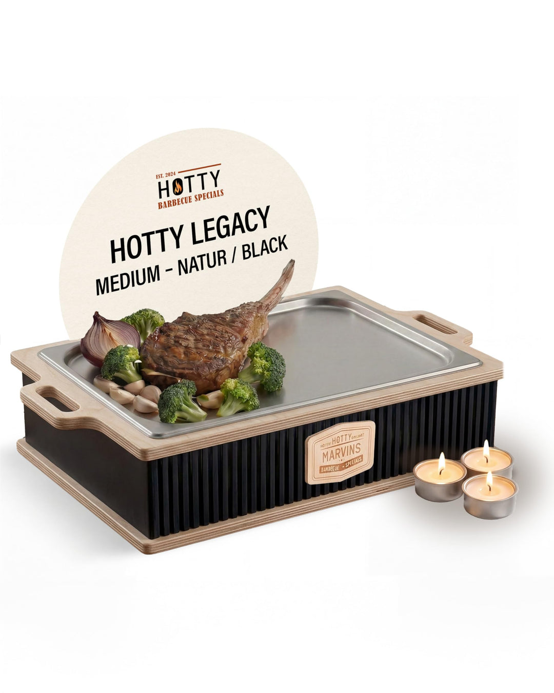 HOTTY Legacy Warmhalteplatte fürs Grillen – BBQ-Design Speisenwärmer mit personalisierbarem Batch –