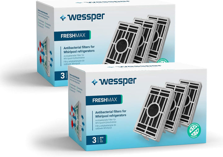 Wessper 6er Pack Antibakterieller Hygiene Luftfilter für Bauknecht Whirlpool Side-by-Side Kühlschran