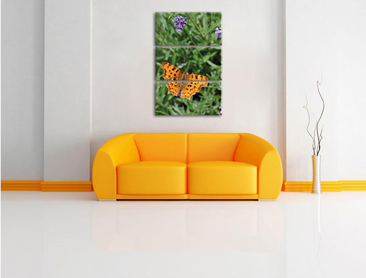 Pixxprint Schmetterling auf Blumenwiese / 3-Teilig/Gesamtmass 120cm Leinwandbild bespannt auf Holzra