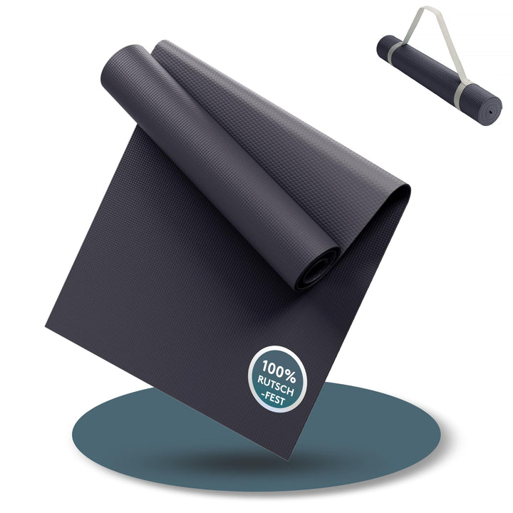 LILENO SPORTS Yoga Matte (180x60cm) inkl. Tragegurt - Sport und Yogamatte extra rutschfest in 4 mm D