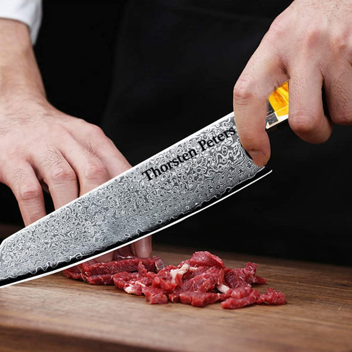 polar-effekt Damastmesser 20 cm Japanmesser 67 lagig mit gravierten Wunschname - personalisiert mit