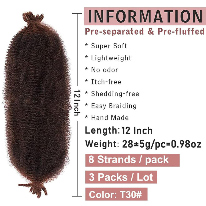 Xtrend 3er-Pack vorgetrennter afro-gedrehter Haarverlängerungen für natürliche Marley Twist Faux Dre