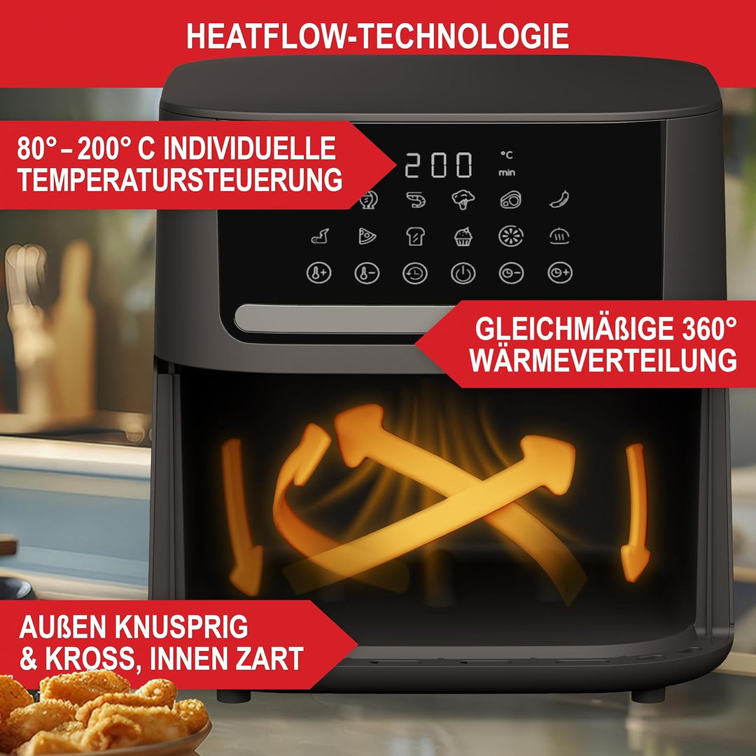 ONBEST Heissluftfritteuse mit grossem Sichtfenster & 12 Kochprogrammen – XL Airfryer mit 6,5 Liter,1