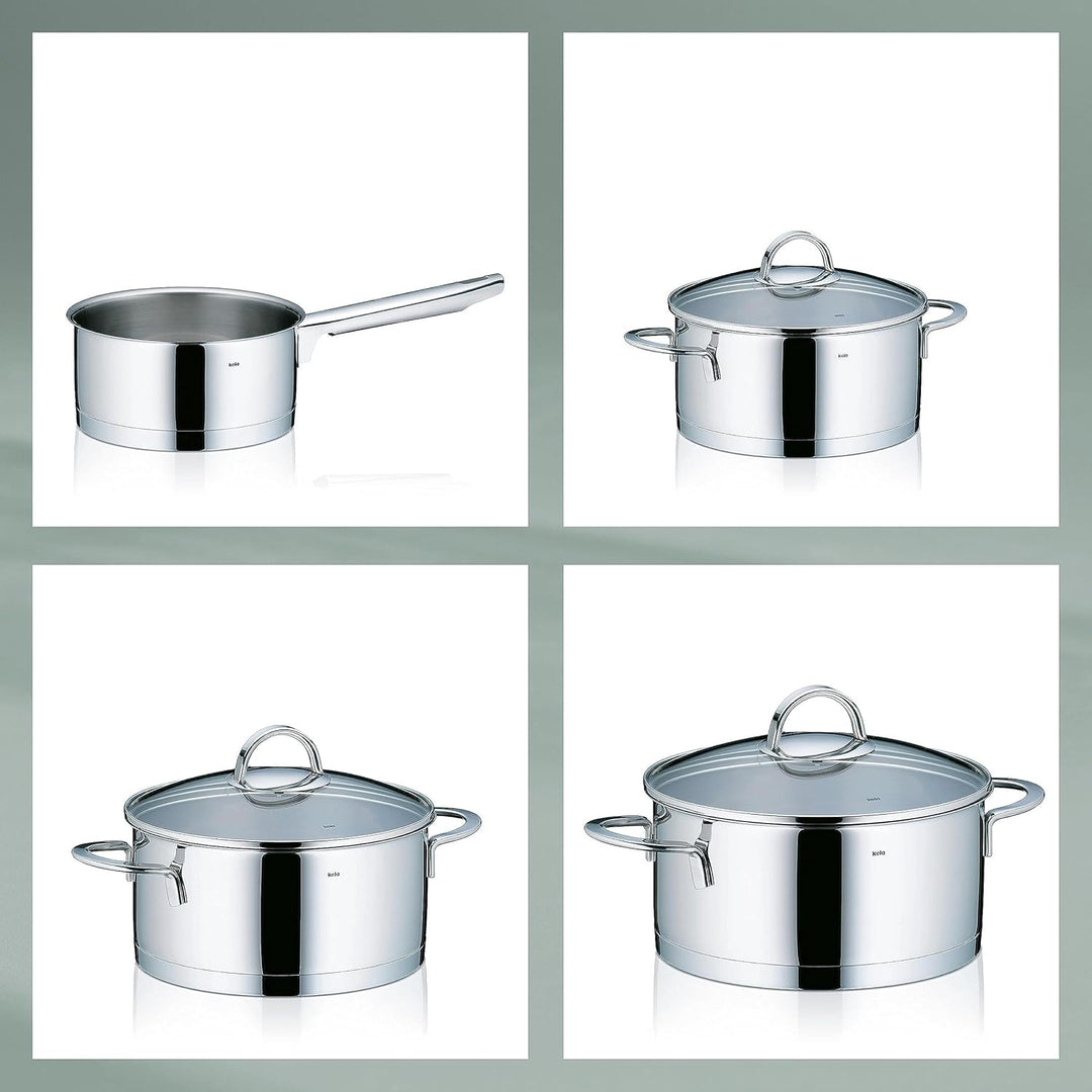 kela Topfset Induktion 4teilig CAILIN, Kochtopf Set mit Glasdeckel, Edelstahl 18/10, unbeschichtet,