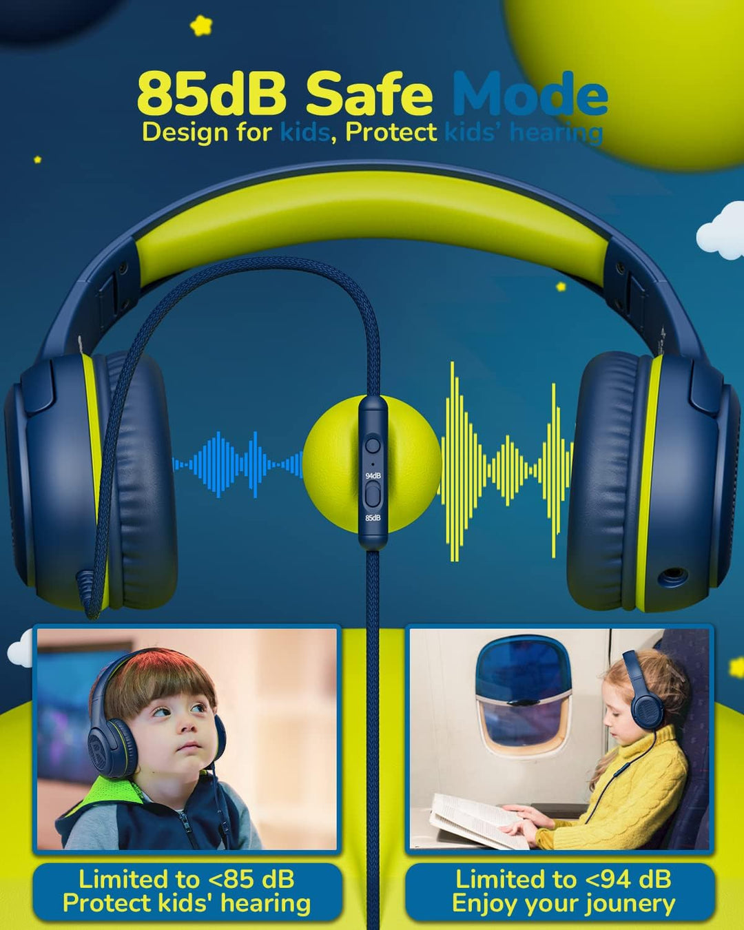 awatrue Kinder Kopfhörer[2 Pack], Kabel Kinderkopfhörer mit Mikrofon, Kopfhörer Kinder für Schule/Re