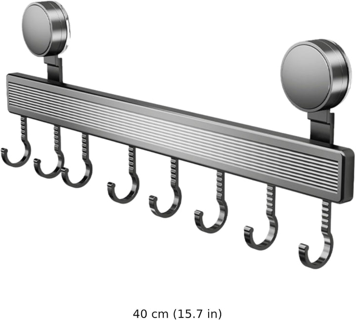 Saug-Hakenleiste für die Küche, 40 cm langer Aluminium-Utensilienhalter mit 8 Haken, bohrfreie Wandm