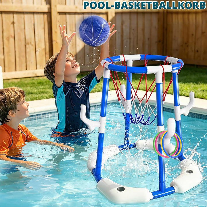 Sitodier Pool-Basketballkorb, 4-in-1-Schwimmkorb mit Ringen, Wurfspiel und haftenden Bällen für Fami