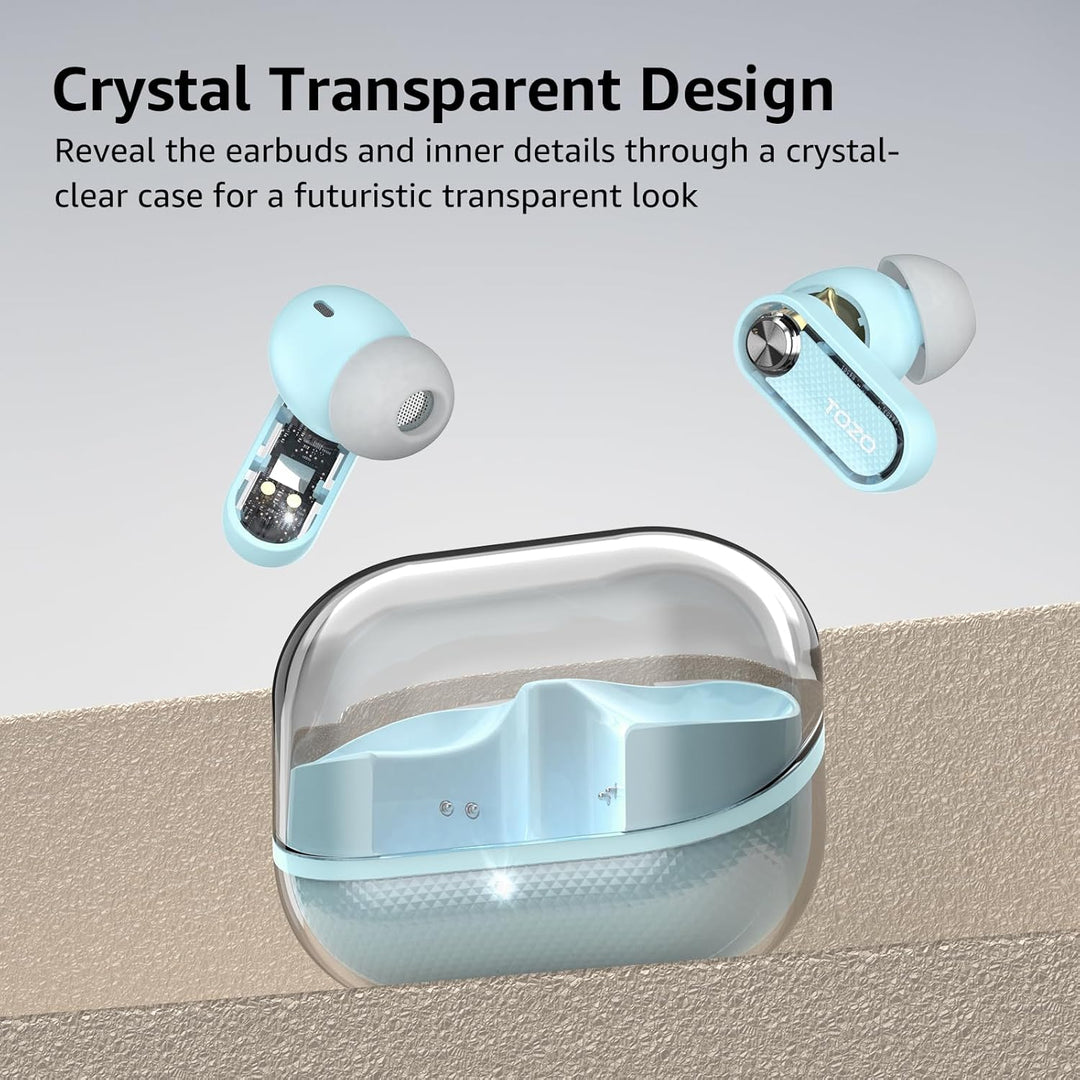 TOZO Crystal Pods Kabellose Bluetooth 5.4 In-Ear Kopfhörer, Hybrid Active Noise Cancelling, Dual-Mik
