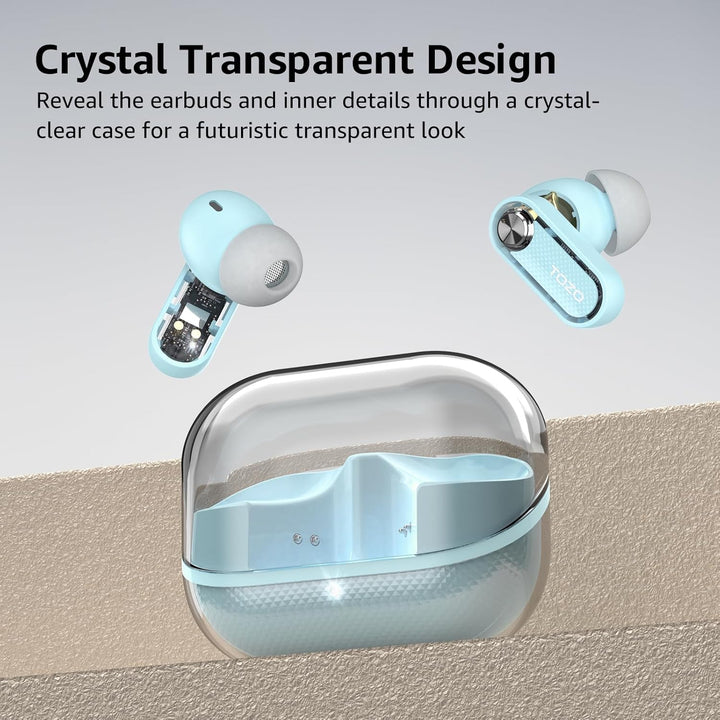 TOZO Crystal Pods Kabellose Bluetooth 5.4 In-Ear Kopfhörer, Hybrid Active Noise Cancelling, Dual-Mik