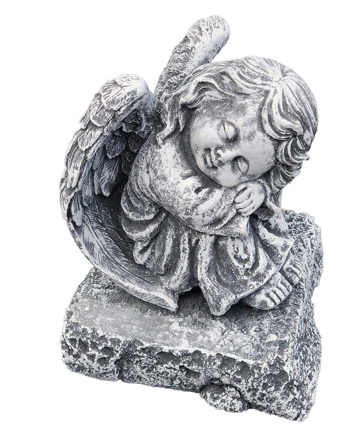 stoneandstyle Steinfigur Engel auf Fels sitzend, massiver Steinguss, Frost- und wetterfest bis -30°C