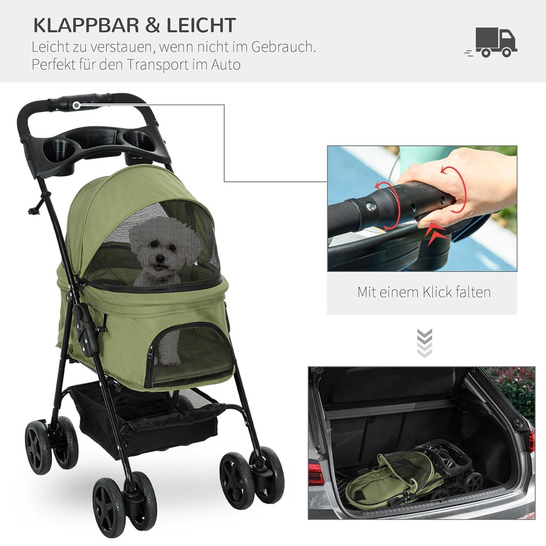 PawHut Hundewagen Hundebuggy mit Klappfunktion Pet Stroller für kleine Hunde und Katzen Haustierwage