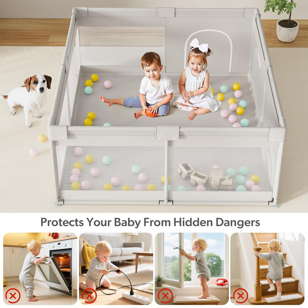 Grosses Laufstall Baby 175x150x66cm - Sicherer XXL Laufgitter Baby mit Atmungsaktivem Netz, Einfache