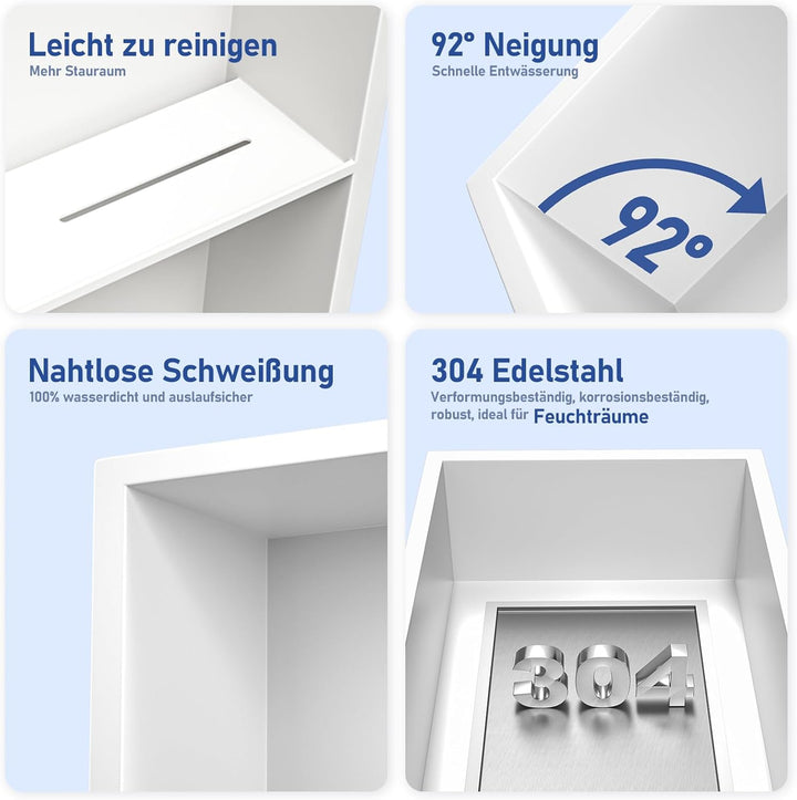Weiss Edelstahl Duschnische 45 x 30 cm – Doppelregale, Starke Aufbewahrung, ideal für Badezimmerausb