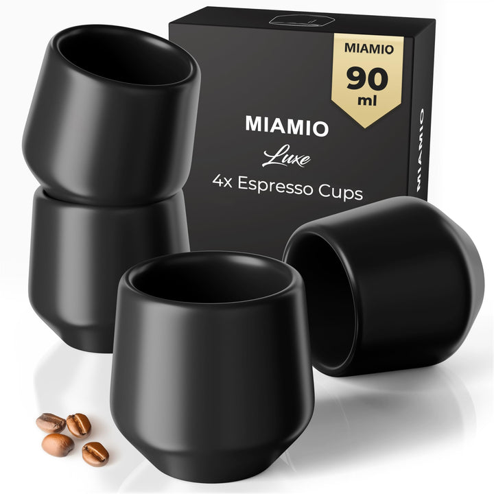 MIAMIO - Espressotassen/Mokkatassen, Keramik (4×90ml) - Luxe (Schwarz) | Keramik Espressotassen ohne