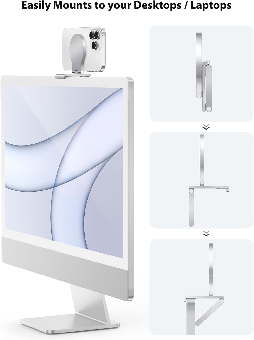 Stouchi Continuity Camera Mount für iMac, Desktop Monitor,Einstellbarer Winkel iPhone Monitor Halter