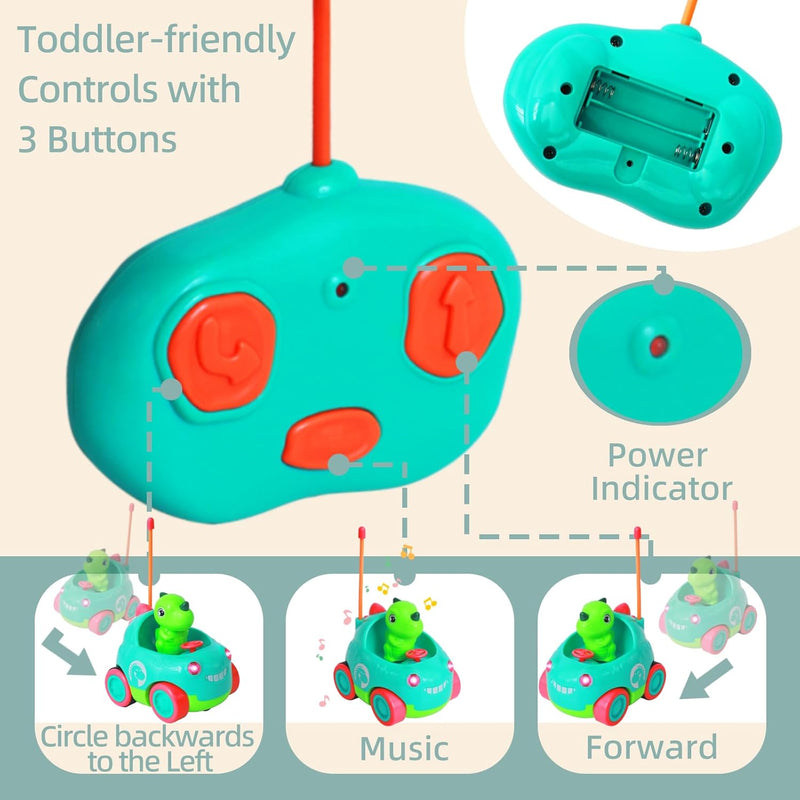 Lekwaiin Ferngesteuertes Auto ab 2 3 4 Jahre, 2.4 GHz Dinosaurier Spielzeug Auto mit LED und Musik S