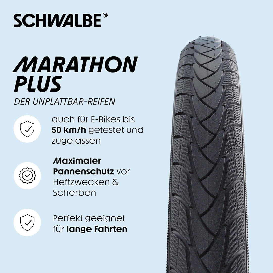 Schwalbe - Marathon Plus Reflex – Trekkingreifen mit Reflexstreifen für Fahrräder. 28 x 1.1 Zoll, 28