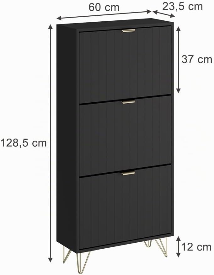 Vicco Schuhschrank Helge, Schuhregal, Schwarz, 60 x 128.5 cm 3 Fächer, Schwarz