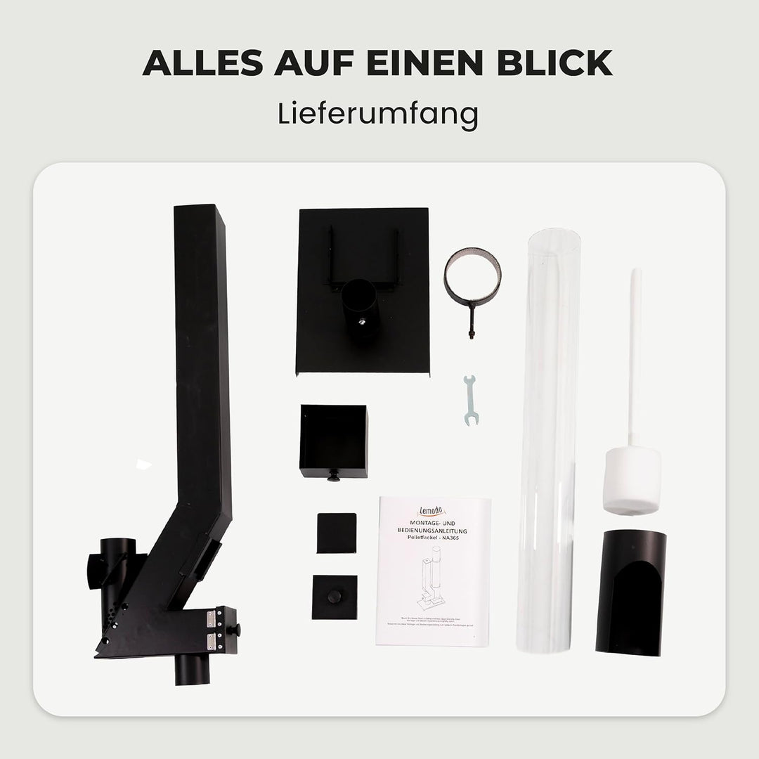 Lemodo Pelletfackel CORE, Feuersäule Outdoor mit Glasröhre, für Garten &amp; Terrasse, für Holzpellets,