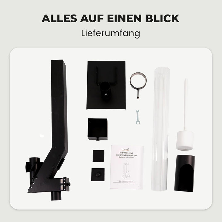 Lemodo Pelletfackel CORE, Feuersäule Outdoor mit Glasröhre, für Garten &amp; Terrasse, für Holzpellets,