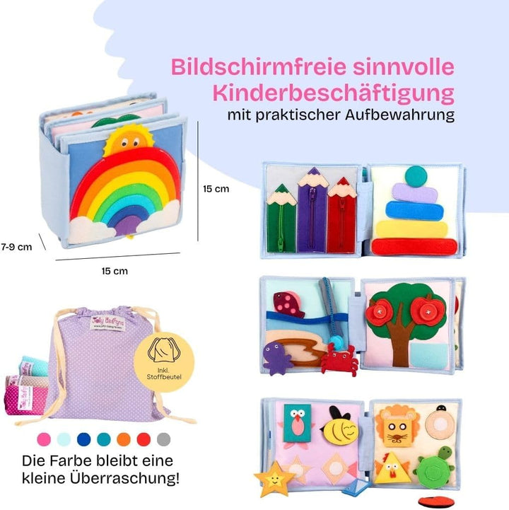 Jolly Designs 6-seitiges Mini Quiet Book Sonnenschein - Montessori Lernspielzeug aus hochwertigem St