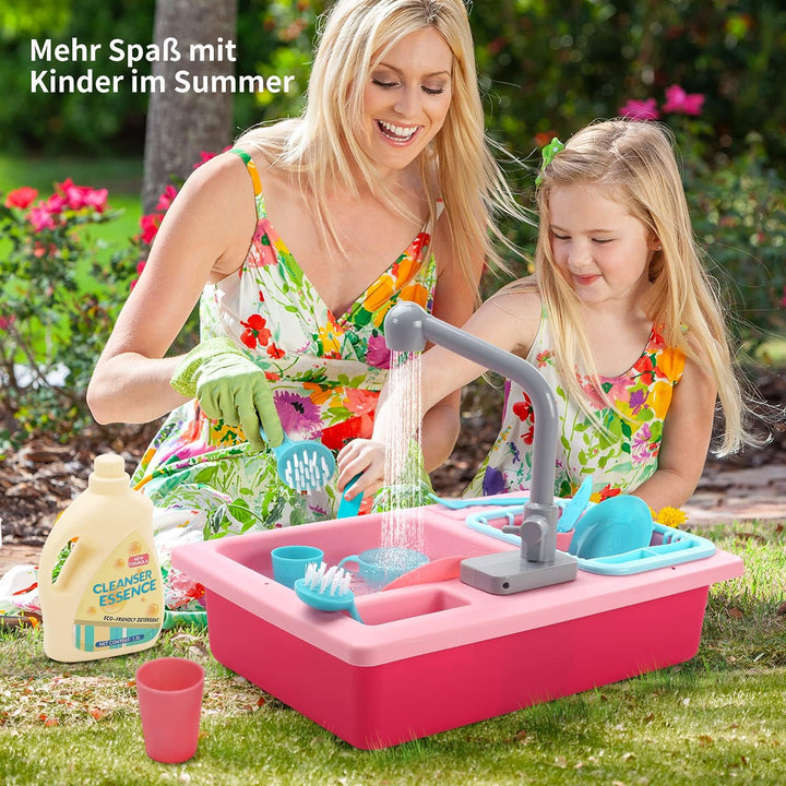 cute stone Küchenspüle Spielzeug Set mit warmbarem Wasser-Recycling Wasserhahn und Waschbecken, Wärm