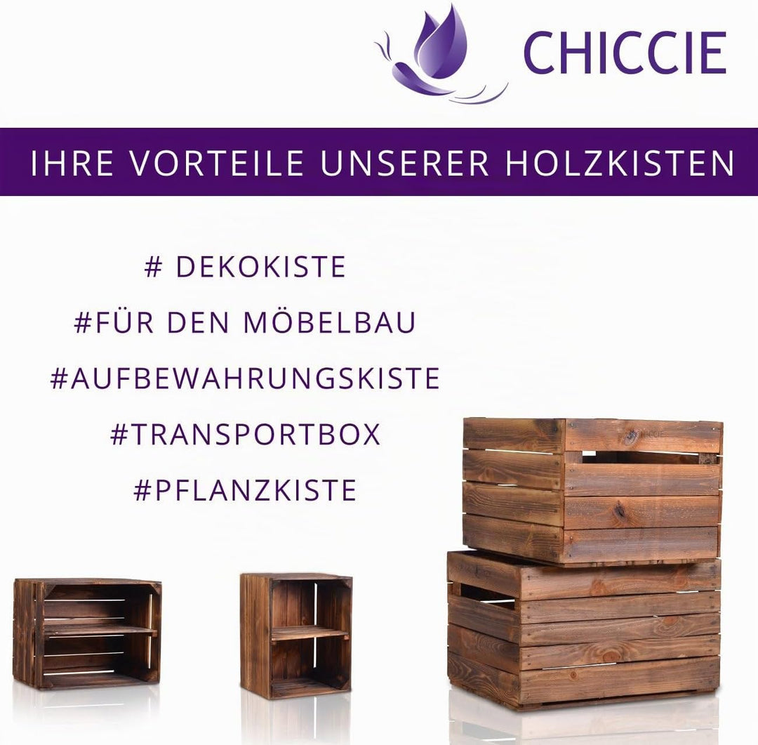 3 Set Holzkiste im Vintage Look geflammt dunkel 38x28x15cm - Obstkiste 38x28x15cm Dunkel Geflammt 3,