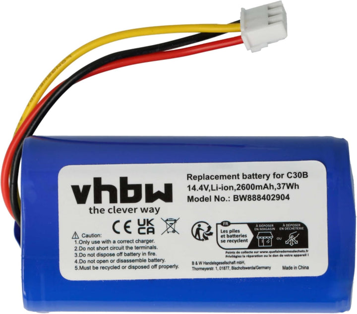 vhbw Akku kompatibel mit Proscenic 800T, 820S, 820T, 830T Home Cleaner Heimroboter (2600 mAh, 14,4 V