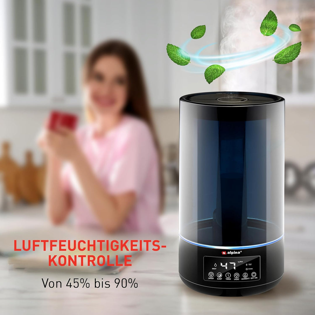 Alpina Luftbefeuchter - 4.3L - Ultrasonic Nebel - mit Timer - Aromatherapien - Nachtlicht - Fernbedi