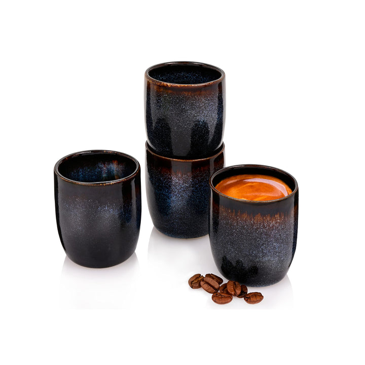 Espressobecher Tokio 4 tgl, Espresso Cups 4 Personen, Steingut Espressotassen Set Spülmaschinenfest,