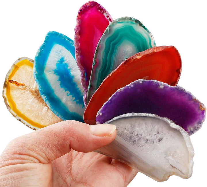 mookaitedecor 12 Stück Natürliche Geode Achat Scheiben, unregelmässige poliert Achat Edelsteine Name